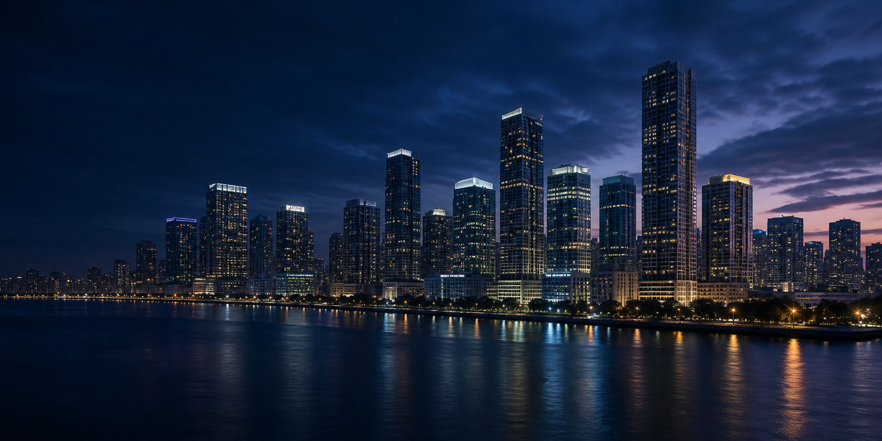 Brickell financial district skyline in Miami at blue hour